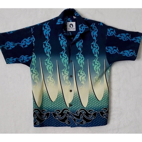 Men's Vintage Y2K Shirt M Surfer Waves Good Vibes Ocean Current Vibrant Hawaiian - Picture 1 of 7